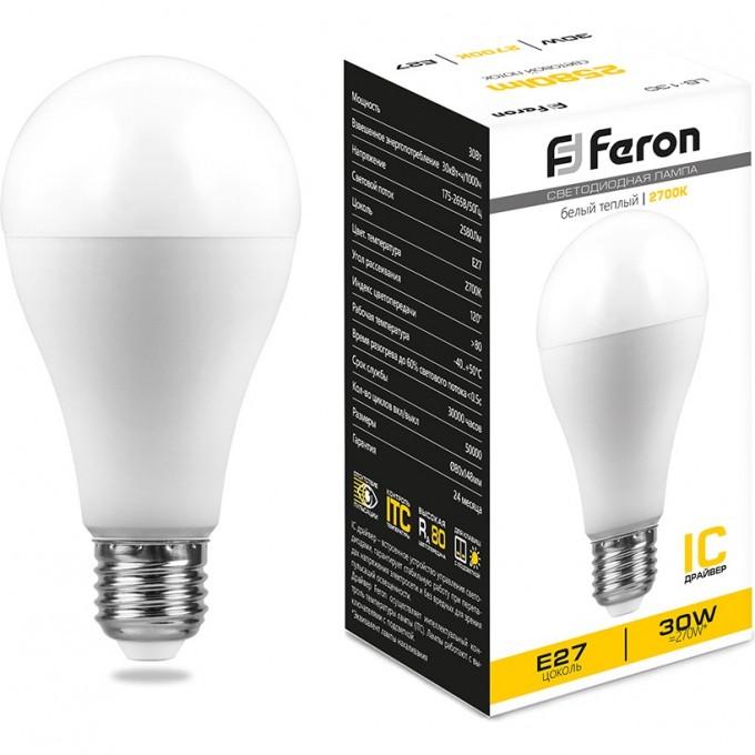 Лампа светодиодная FERON LB-130 Шар E27 30W 2700K 38194 Лампа светодиодная FERON LB-130 Шар E27 30W 2700K 38194