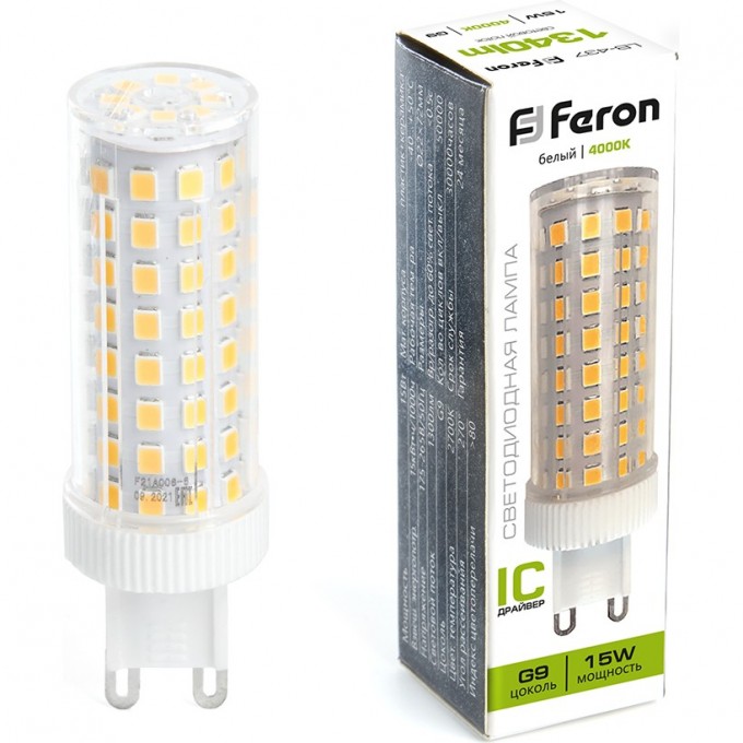 Лампа светодиодная FERON LB-437 G9 15W 4000K 38213 Лампа светодиодная FERON LB-437 G9 15W 4000K 38213
