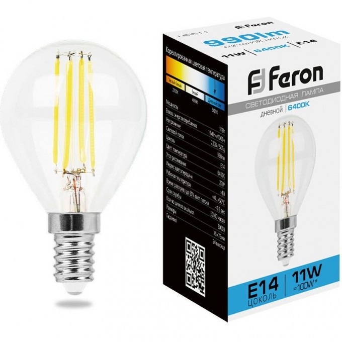 Лампа светодиодная FERON LB-511 E14 11W 6400K шарик 38225 Лампа светодиодная FERON LB-511 E14 11W 6400K шарик 38225