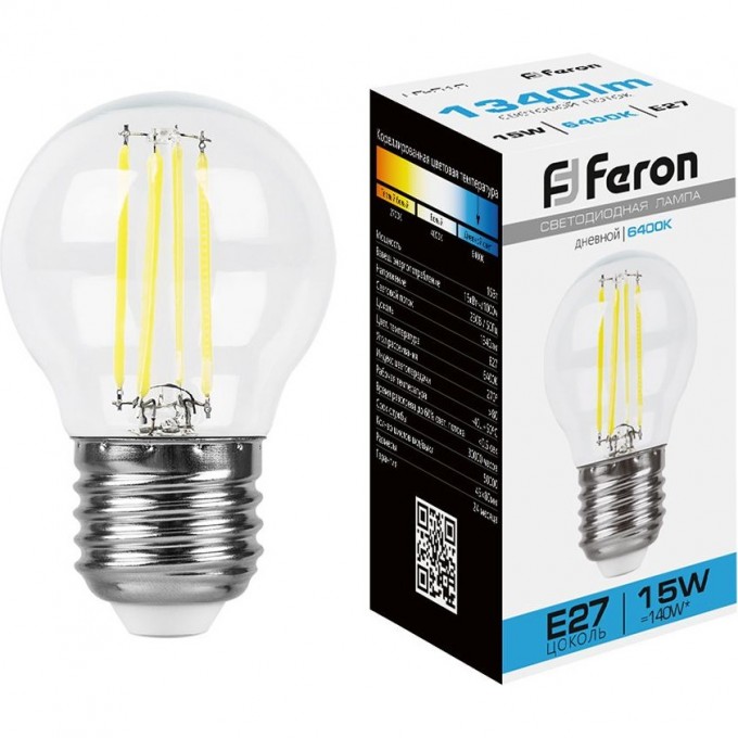Лампа светодиодная FERON LB-515 E27 15W 6400K шарик 38254 Лампа светодиодная FERON LB-515 E27 15W 6400K шарик 38254