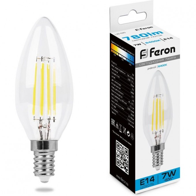 Лампа светодиодная FERON LB-66 E14 7W 6400K свеча 38227 Лампа светодиодная FERON LB-66 E14 7W 6400K свеча 38227