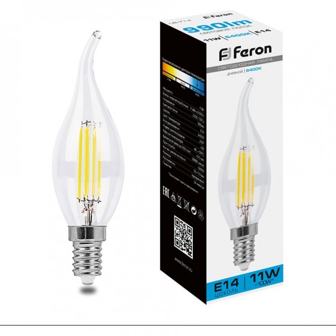Лампа светодиодная FERON LB-714 E14 11W 6400K свеча на ветру 38237 Лампа светодиодная FERON LB-714 E14 11W 6400K свеча на ветру 38237
