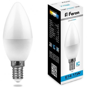 Лампа светодиодная FERON LB-770 Свеча E14 11W 6400K 25943 Лампа светодиодная FERON LB-770 Свеча E14 11W 6400K 25943