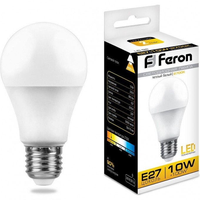 Лампа светодиодная FERON LB-92 Шар E27 10W 2700K 25457 Лампа светодиодная FERON LB-92 Шар E27 10W 2700K 25457