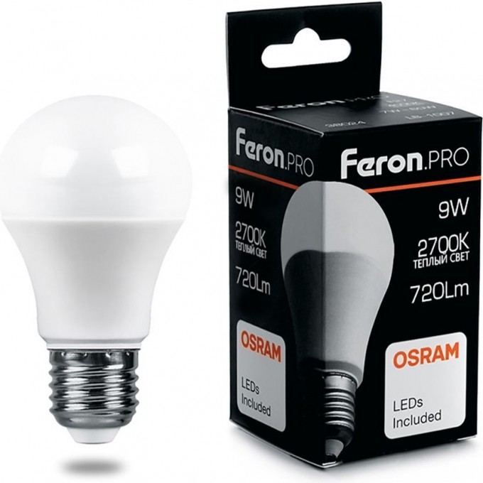 Лампа светодиодная FERON PRO LB-1009 Шар E27 9W 2700K 38026 Лампа светодиодная FERON PRO LB-1009 Шар E27 9W 2700K 38026
