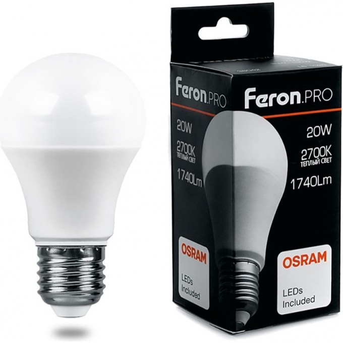 Лампа светодиодная FERON PRO LB-1020 Шар E27 20W 2700K 38041 Лампа светодиодная FERON PRO LB-1020 Шар E27 20W 2700K 38041