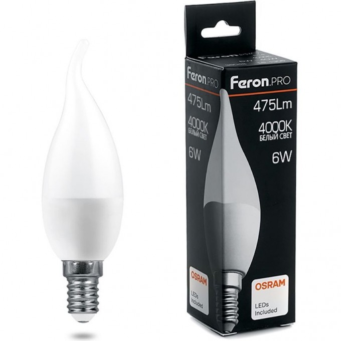 Лампа светодиодная FERON PRO LB-1306 Свеча E14 6W 4000K 38048 Лампа светодиодная FERON PRO LB-1306 Свеча E14 6W 4000K 38048