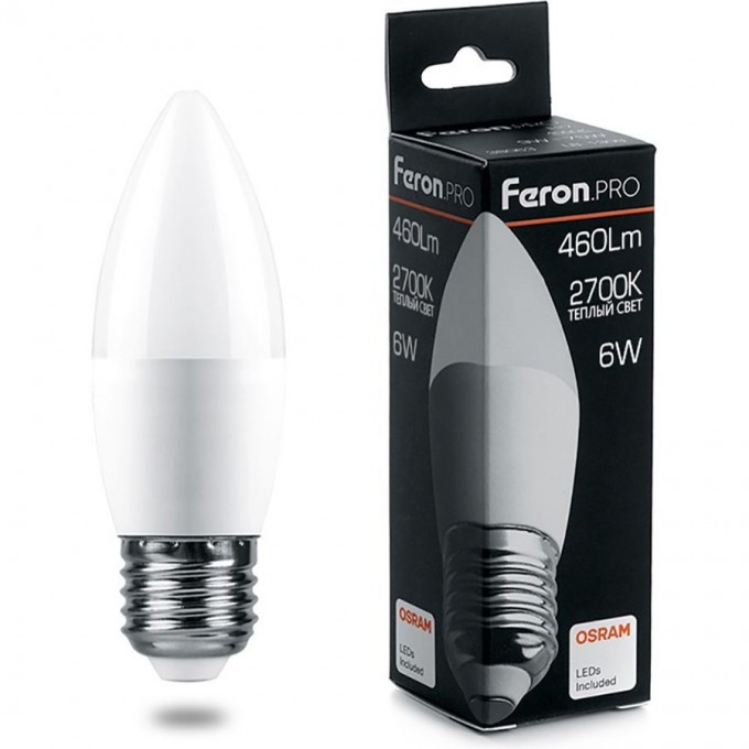 Лампа светодиодная FERON PRO LB-1306 Свеча E27 6W 2700K 38050 Лампа светодиодная FERON PRO LB-1306 Свеча E27 6W 2700K 38050