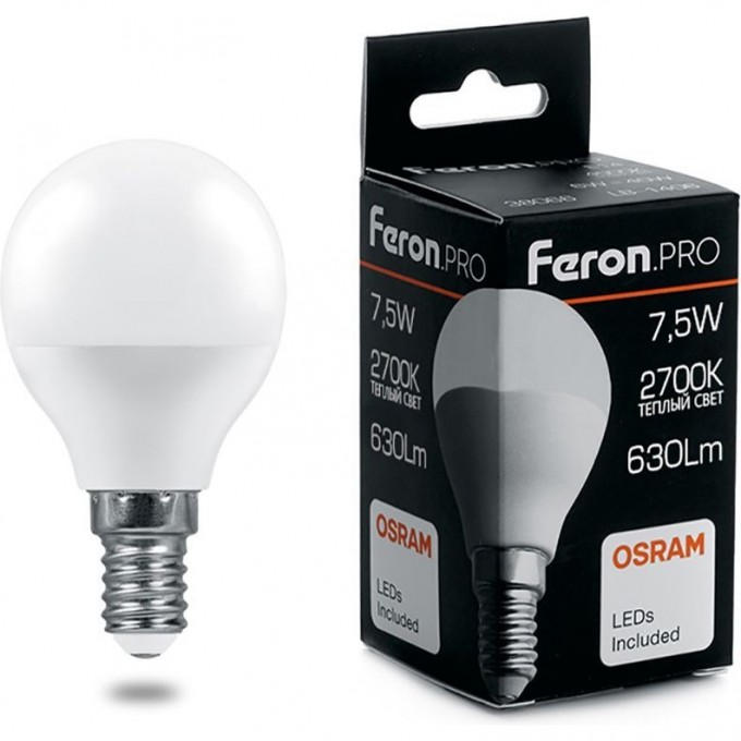 Лампа светодиодная FERON PRO LB-1407 Шарик E14 7.5W 2700K 38071 Лампа светодиодная FERON PRO LB-1407 Шарик E14 7.5W 2700K 38071