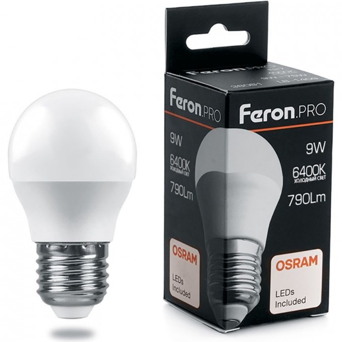 Лампа светодиодная FERON PRO LB-1409 Шарик E27 9W 6400K 38082 Лампа светодиодная FERON PRO LB-1409 Шарик E27 9W 6400K 38082