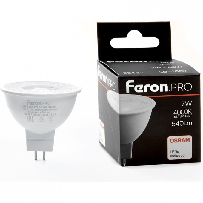 Лампа светодиодная FERON PRO LB-1607 G5.3 7W 4000K 38186 Лампа светодиодная FERON PRO LB-1607 G5.3 7W 4000K 38186