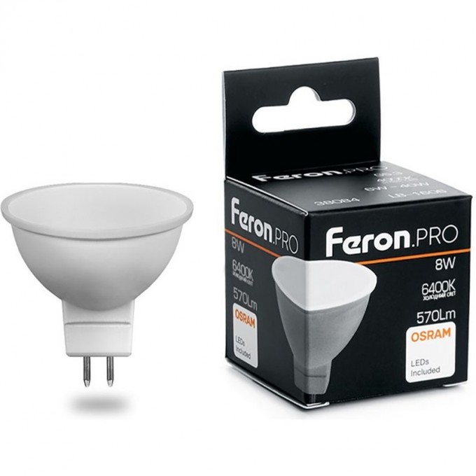 Лампа светодиодная FERON PRO LB-1608 MR16 G5.3 8W 6400K 38091 Лампа светодиодная FERON PRO LB-1608 MR16 G5.3 8W 6400K 38091