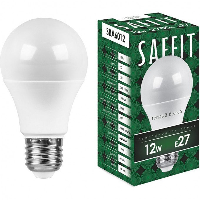 Лампа светодиодная FERON SAFFIT SBA6012 Шар E27 12W 2700K 55007 Лампа светодиодная FERON SAFFIT SBA6012 Шар E27 12W 2700K 55007