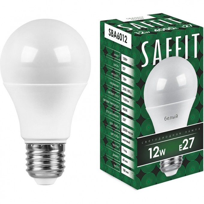 Лампа светодиодная FERON SAFFIT SBA6012 Шар E27 12W 4000K 55008 Лампа светодиодная FERON SAFFIT SBA6012 Шар E27 12W 4000K 55008