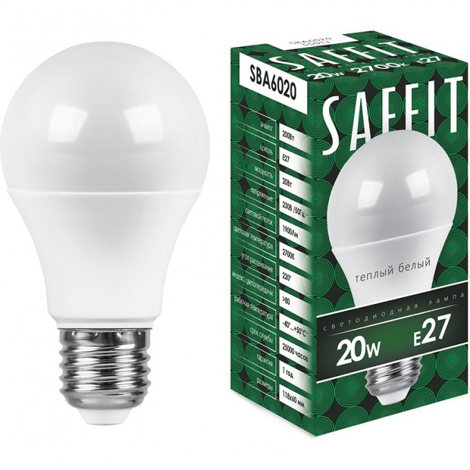 Лампа светодиодная FERON SAFFIT SBA6020 Шар E27 20W 2700K 55013 Лампа светодиодная FERON SAFFIT SBA6020 Шар E27 20W 2700K 55013