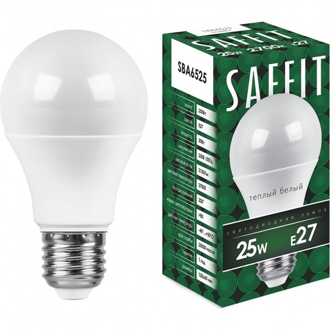 Лампа светодиодная FERON SAFFIT SBA6525 Шар E27 25W 2700K 55087 Лампа светодиодная FERON SAFFIT SBA6525 Шар E27 25W 2700K 55087