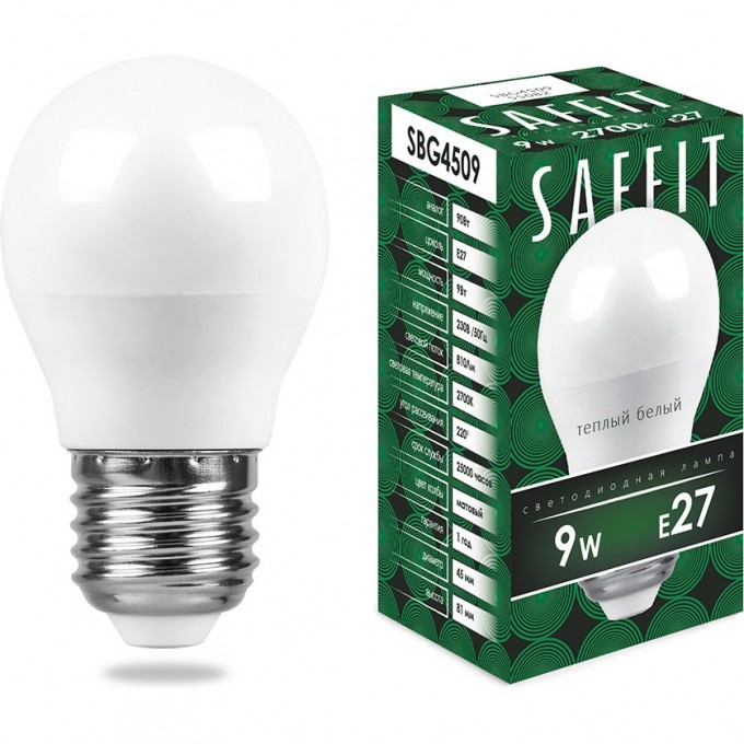 Лампа светодиодная FERON SAFFIT SBG4509 Шарик E27 9W 2700K 55082 Лампа светодиодная FERON SAFFIT SBG4509 Шарик E27 9W 2700K 55082