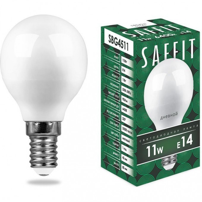 Лампа светодиодная FERON SAFFIT SBG4511 Шарик E14 11W 6400K 55140 Лампа светодиодная FERON SAFFIT SBG4511 Шарик E14 11W 6400K 55140