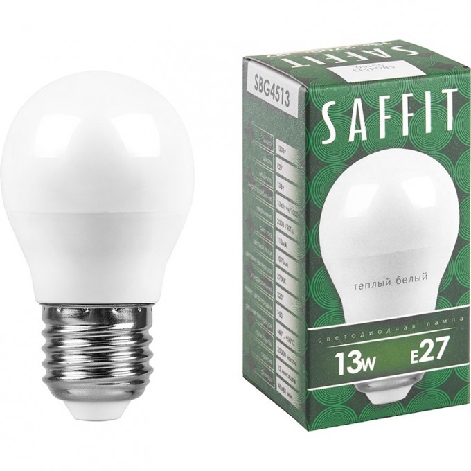 Лампа светодиодная FERON SAFFIT SBG4513 Шарик E27 13W 2700K 55160 Лампа светодиодная FERON SAFFIT SBG4513 Шарик E27 13W 2700K 55160
