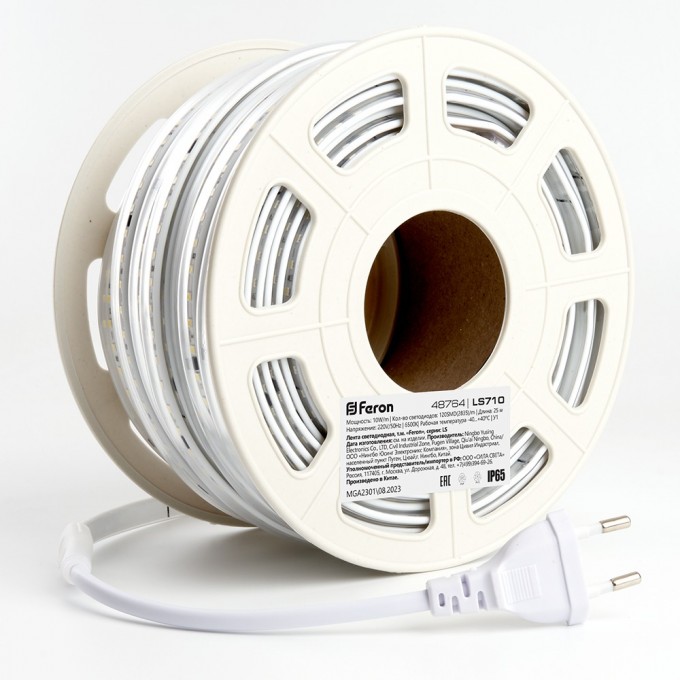 Лента светодиодная FERON LS710 120SMD(2835)/м 10Вт/м 220V длина 25м, 6500K, IP65 48764 Лента светодиодная FERON LS710 120SMD(2835)/м 10Вт/м 220V длина 25м, 6500K, IP65 48764