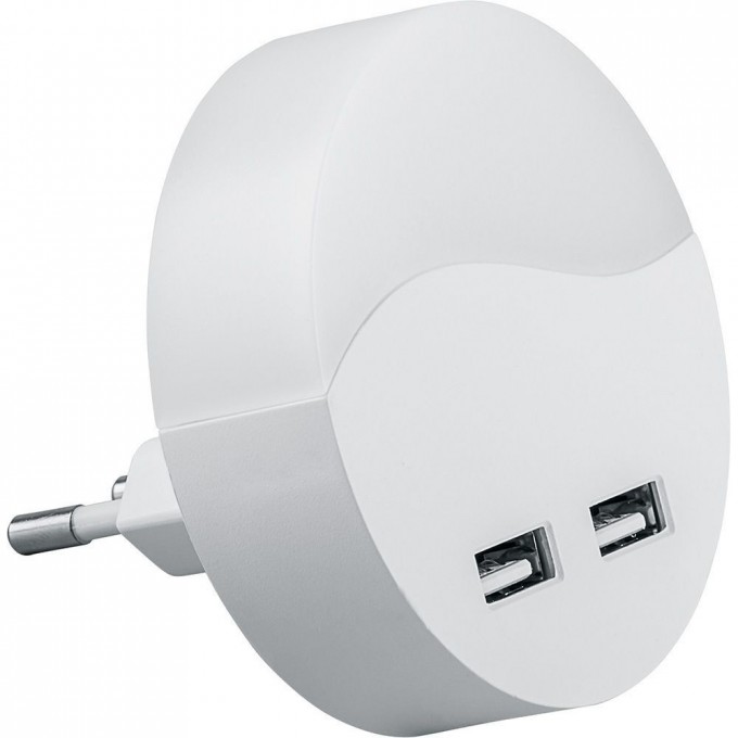 Светильник ночник FERON c 2мя USB выходами, FN1122 0,45W 230V, белый 41021 Светильник ночник FERON c 2мя USB выходами, FN1122 0,45W 230V, белый 41021