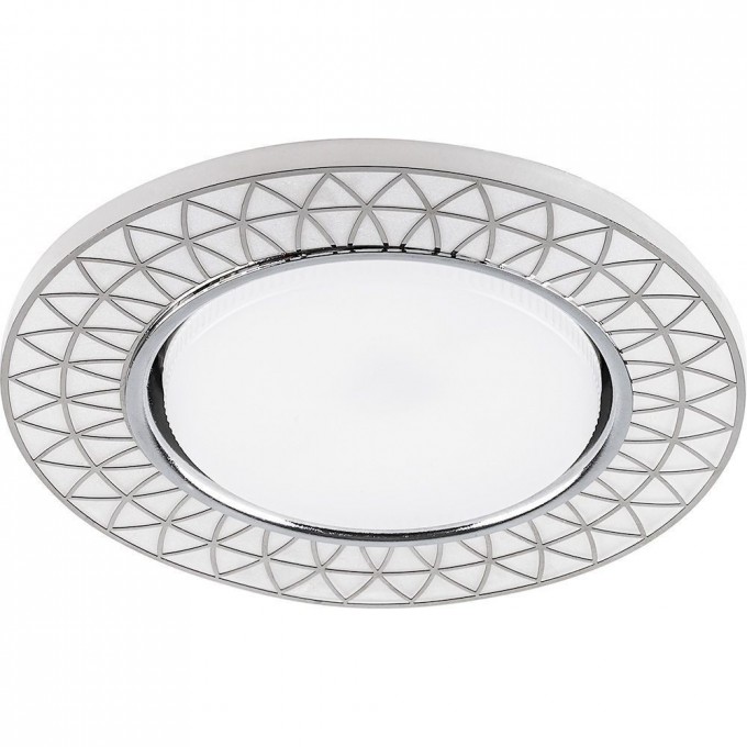 Светильник встраиваемый с белой LED подсветкой FERON CD9914 потолочный GX53 без лампы, матовый белый, хром 32982 Светильник встраиваемый с белой LED подсветкой FERON CD9914 потолочный GX53 без лампы, матовый белый, хром 32982