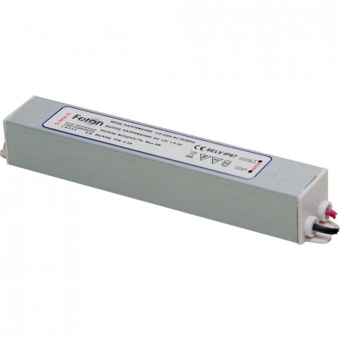 Трансформатор FERON электронный для светодиодной ленты 6W 12V IP67 (драйвер), LB006 21479