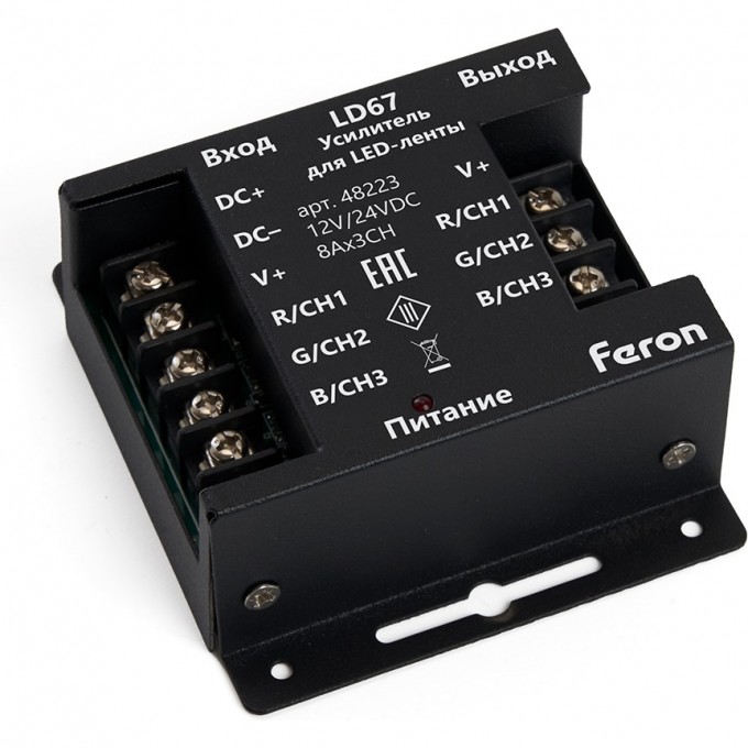 Усилитель для светодиодной ленты FERON LD67 RGB 24А 12-24V 48223 Усилитель для светодиодной ленты FERON LD67 RGB 24А 12-24V 48223